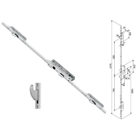 FUHR Zasuwnica drzwiowa 855GL 16/45/92/8 sterowana wkładką do niskich drzwi – haki Ocynk srebrny