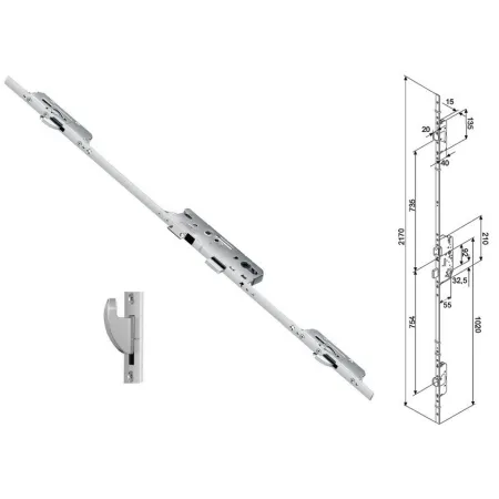 FUHR Zasuwnica drzwiowa 855GL 16/55/92/8 sterowana wkładką – haki Ocynk srebrny