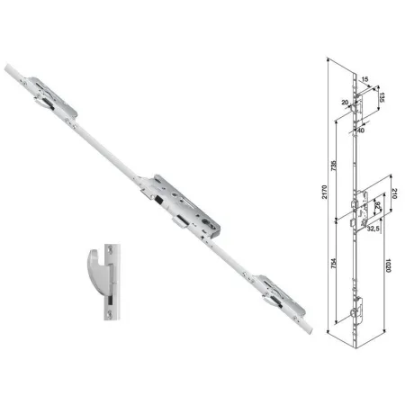 FUHR Zasuwnica drzwiowa 855GL 20/65/92/8 sterowana wkładką – haki Ocynk srebrny