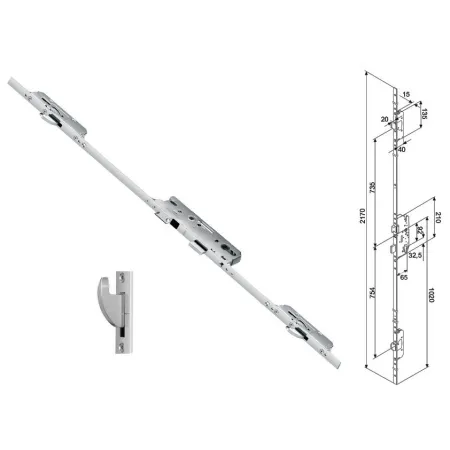 FUHR Zasuwnica drzwiowa 855GL 16/65/92/8 sterowana wkładką – haki Ocynk srebrny