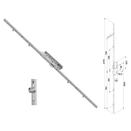 FUHR Zasuwnica drzwiowa 856 16/25/92/8 sterowana klamką – ślizgi Ocynk srebrny