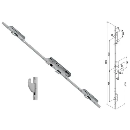 FUHR Zasuwnica drzwiowa 859 16/45/92/8 sterowana klamką do niskich drzwi – haki Ocynk srebrny