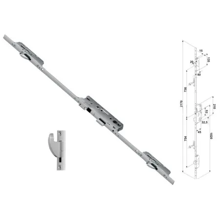 FUHR Zasuwnica drzwiowa 859 16/55/92/8 sterowana klamką - haki Ocynk srebrny