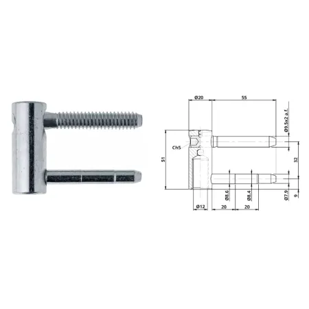Otlav GÓRNA CZĘśĆ ZAWIASU EXACTA 3-D OT 495 200 9,5x55mm (2T) 6 szt. Galwanizowany