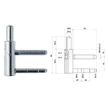 Otlav DOLNA CZĘśĆ ZAWIASU EXACTA 3-D OT 495 200 9,5x55mm (2T) 4 szt. Galwanizowany