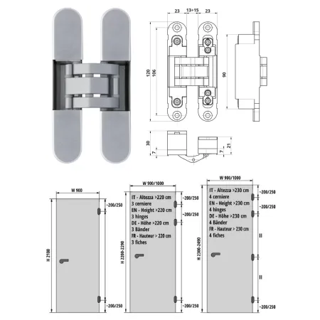 Otlav ZAWIAS WPUSZCZANY INVISACTA 230 3-D 60 KG  Chrom matowy
