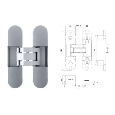 Otlav ZAWIAS WPUSZCZANY INVISACTA 305 3-D TPP 40 KG [Z NASADKAMI GC300010J102] Chrom matowy