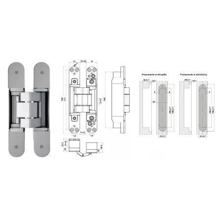 Otlav ZAWIAS WPUSZCZANY INVISACTA 310 3-D 120 KG (4 NASADKI) Chrom matowy