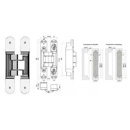 Otlav ZAWIAS WPUSZCZANY INVISACTA 310 3-D 120 KG (4 NASADKI) Chrom błyszczący