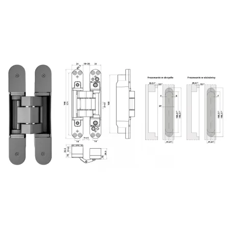 Otlav ZAWIAS WPUSZCZANY INVISACTA 310 3-D 120 KG (4 NASADKI) Nikiel matowy
