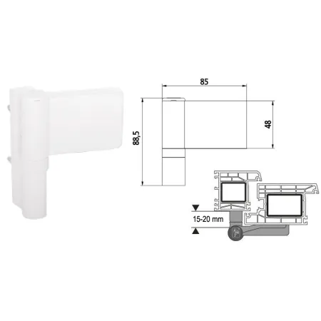 Dr.Hahn Zawias do drzwi PVC KT-SV 15-20 Biały