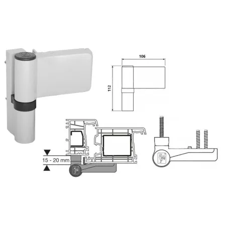 Dr.Hahn Zawias do drzwi PVC KTN 15-20 6R Srebrny