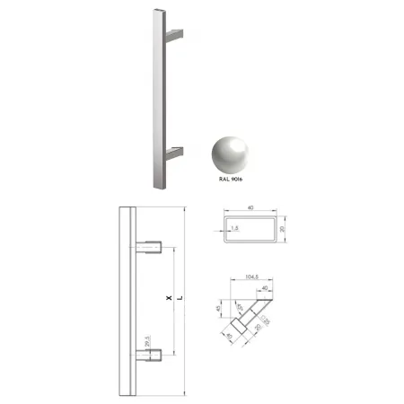 Wala  Pochwyt obustronny Q45RX/Q10 aluminiowy lakier, 40x20 mm, 600/800 mm BIAŁY 9016