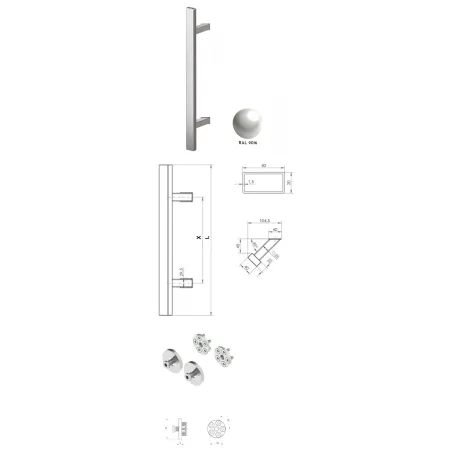 Wala  Pochwyt jednostronny Q45RX/Q10 aluminiowy, 40x20 mm, 380/580 mm + Mocowanie pochwytu za pomocą blaszki do profili ALU BIAŁY 9016