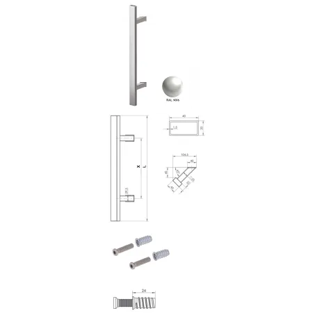 Wala  Pochwyt jednostronny Q45RX/Q10 aluminiowy, 40x20 mm, 380/580 mm + Mocowanie jednostronne MUFA do drewna BIAŁY 9016