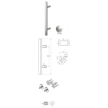 Wala  Pochwyt jednostronny Q45RX/Q10 aluminiowy, 40x20 mm, 380/580 mm + Mocowanie pochwytu za pomocą blaszki do profili PCV BIAŁY 9016