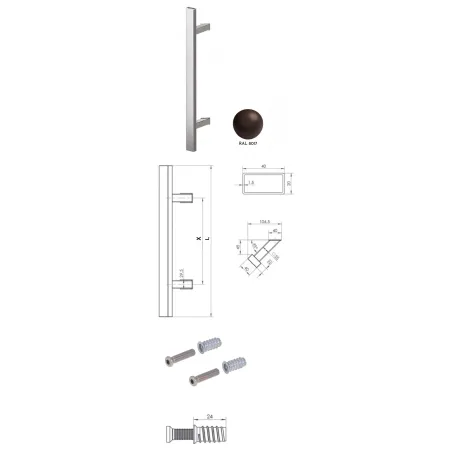 Wala  Pochwyt jednostronny Q45RX/Q10 aluminiowy, 40x20 mm, 380/580 mm + Mocowanie jednostronne MUFA do drewna BRĄZOWY 8017