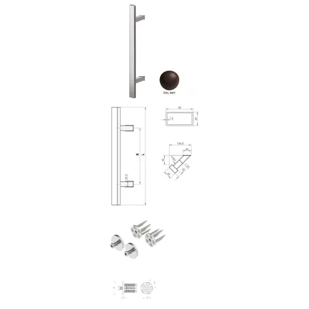 Wala  Pochwyt jednostronny Q45RX/Q10 aluminiowy, 40x20 mm, 1300/1800 mm + Mocowanie pochwytu za pomocą blaszki do profili PCV BRĄZOWY 8017