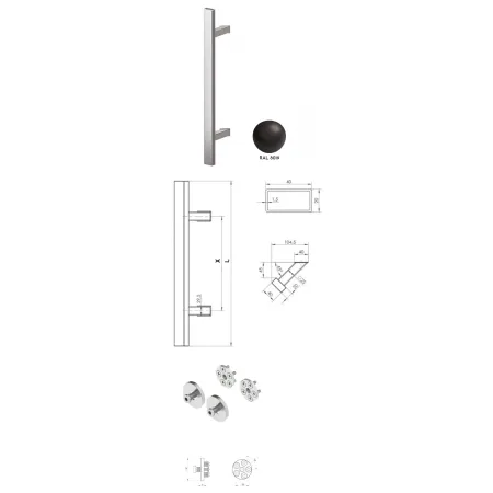 Wala  Pochwyt jednostronny Q45RX/Q10 aluminiowy, 40x20 mm, 380/580 mm + Mocowanie pochwytu za pomocą blaszki do profili ALU BRĄZOWY 8019