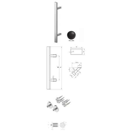 Wala  Pochwyt jednostronny Q45RX/Q10 aluminiowy, 40x20 mm, 380/580 mm + Mocowanie pochwytu za pomocą blaszki do profili PCV BRĄZOWY 8019