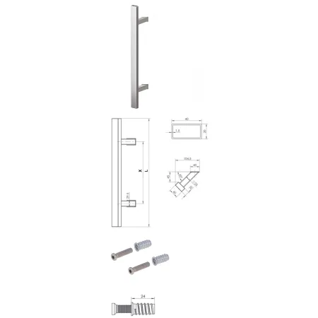 Wala  Pochwyt jednostronny Q45RX/Q10 gat. 304, 40x20 mm, 1000/1200 mm + Mocowanie jednostronne MUFA do drewna stal nierdzewna szlifowana