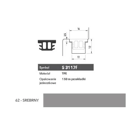Deventer Uszczelka okienna przylgniowa S3117f – 100 m Srebrny