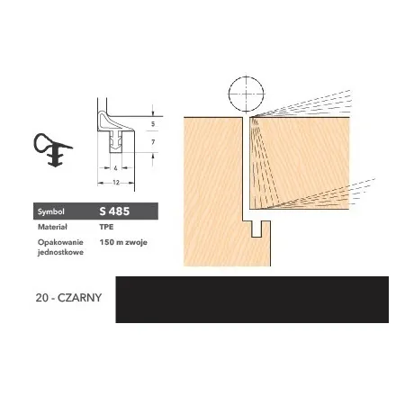 Deventer Uszczelka do drzwi wewnętrznych S485 – 150 m Czarny