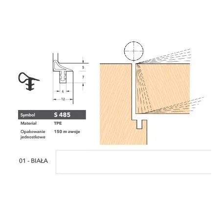 Deventer Uszczelka do drzwi wewnętrznych S485 – 150 m Biały