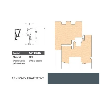 Deventer Uszczelka okienna krawędziowa SV103b - 200 m Szary grafitowy