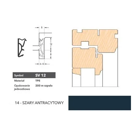 Deventer Uszczelka okienna przylgniowa SV12 – 200 m Szary antracytowy