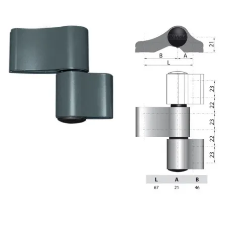 Wala  Zawias do drzwi Alu dwuczęściowy niesymetryczny 67 mm Antracyt